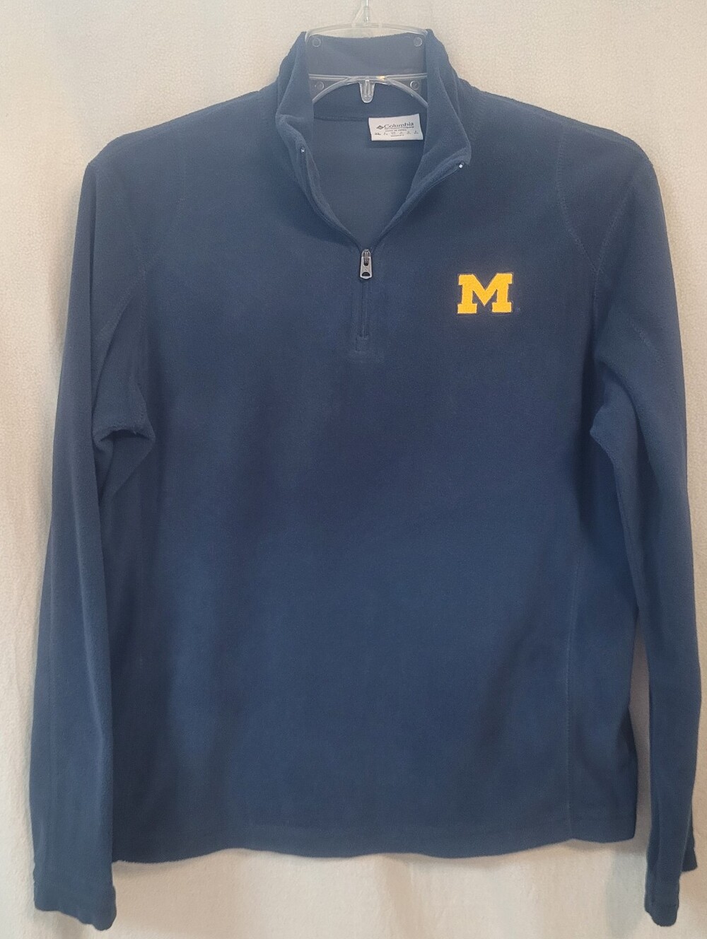 Columbia Navy Quarter-Zip Pullover Fleece Sweater w/ Embroidered  'M' Michigan - Picture 2 of 9